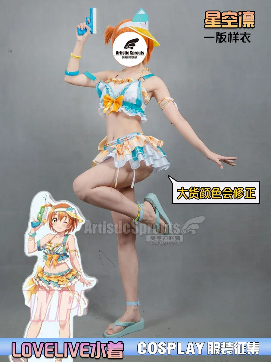 Anime LoveLive! Rin Hoshizora Cosplay Costume Women Halloween Party Sweet Top Skirt Headwear Set Summer Vacation Beach swimwear