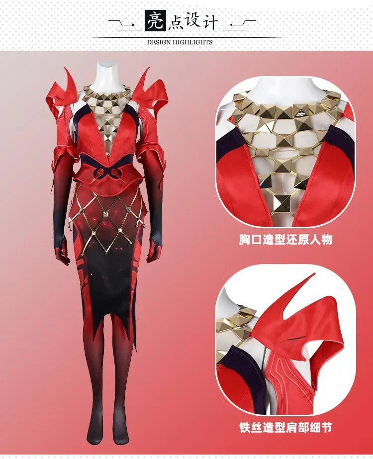 Game Rivals Scarlet Cosplay Witch Costume Emporium Matron Red Top Skirt Outfit Full Set Halloween Scarlet Fantasia Costumes
