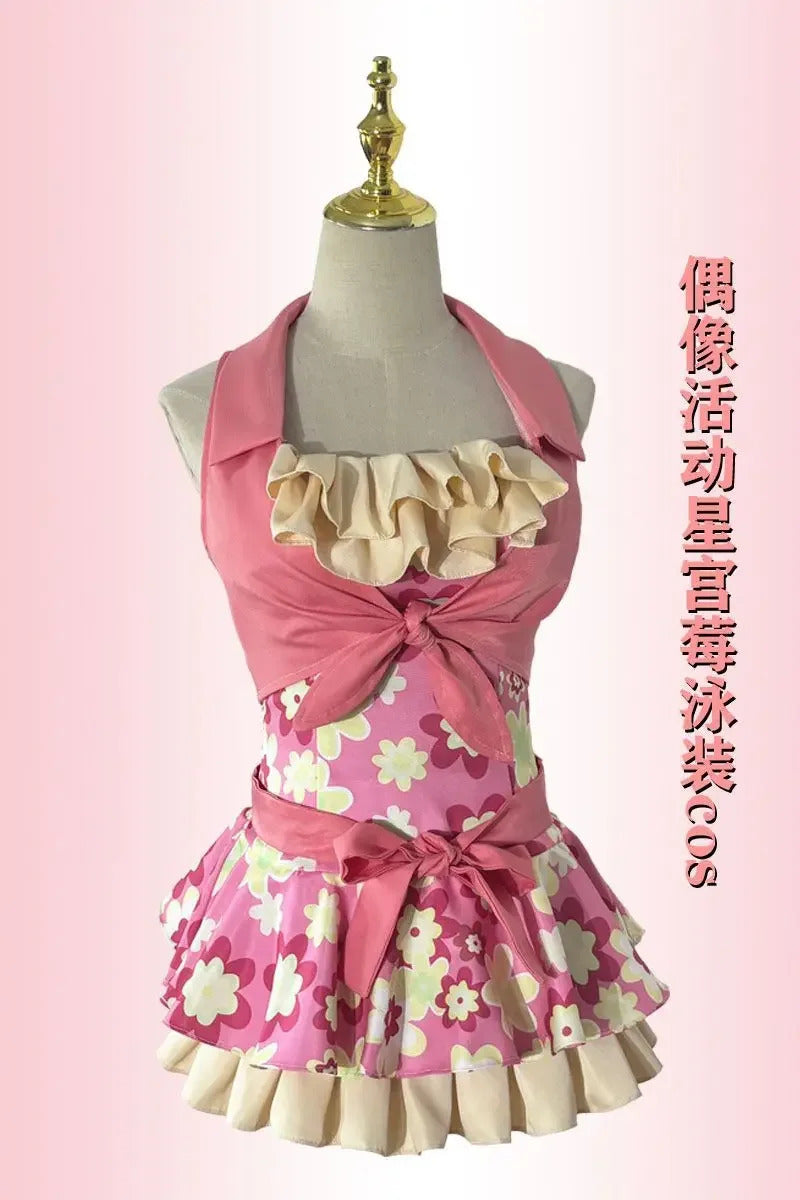 Anime Hoshimiya Ichigo Aikatsu!Cospaly Costume Halloween pink sweet dress vest belt prop set beach women New swimsuit uniform