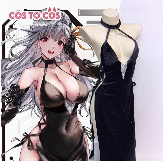 NIKKE:The Goddess of Victory Divine Punishment Cosplay Costume Halloween Black Sexy Women Long Dress Gloves Props, Wig Uniform