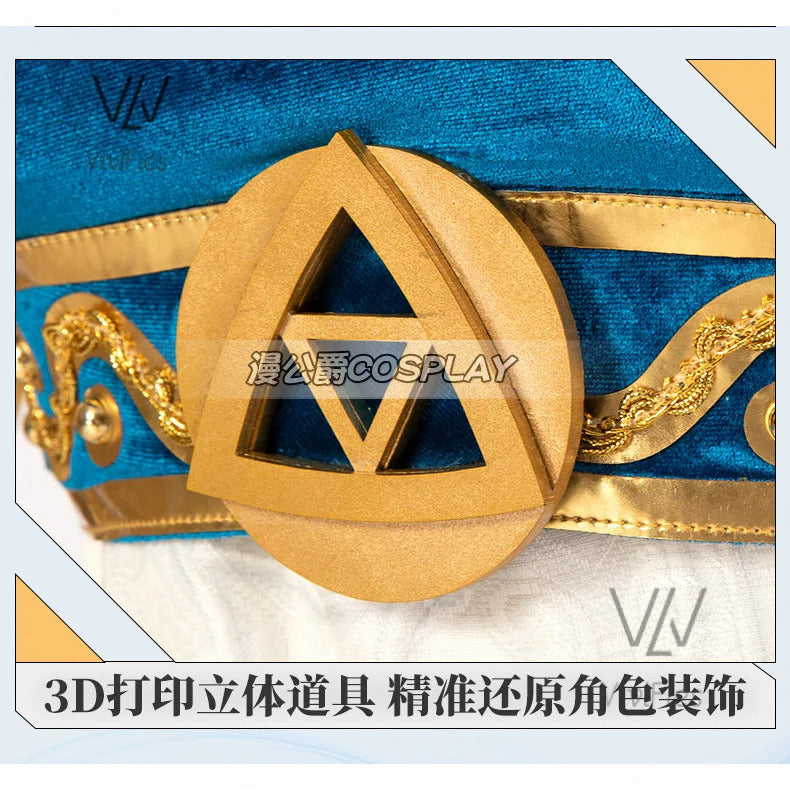 Blue velvet princess dress Zelda cosplay costume woman top skirt outfit full set and wig are sold custom size