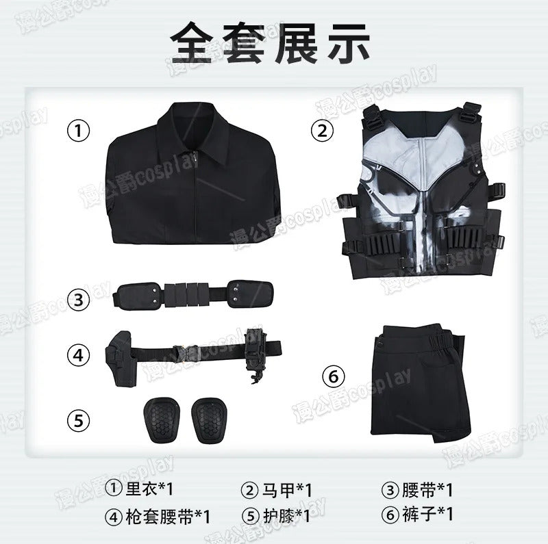 Movie Frank Castle Cosplay Daredevil Cos Born Again Costume Halloween Men's Fantasy Uniform Coat Pants Props Shoes Handsome Set
