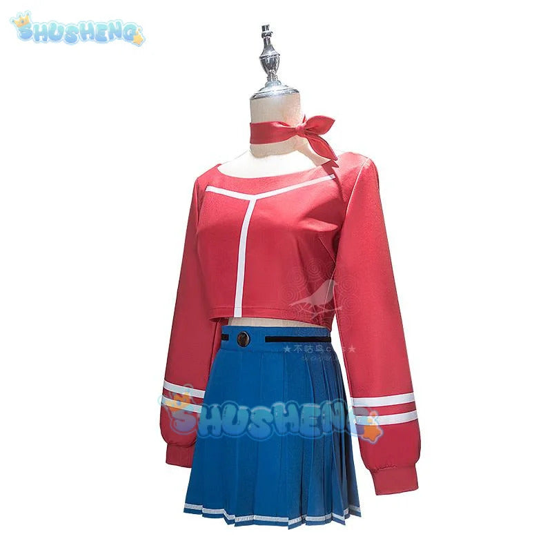 MiSide Crazy Mita Cosplay Costume Wig Dress Skirt Uniform Headwear Red Hairpins Hairband Halloween Party for Women Girls Props