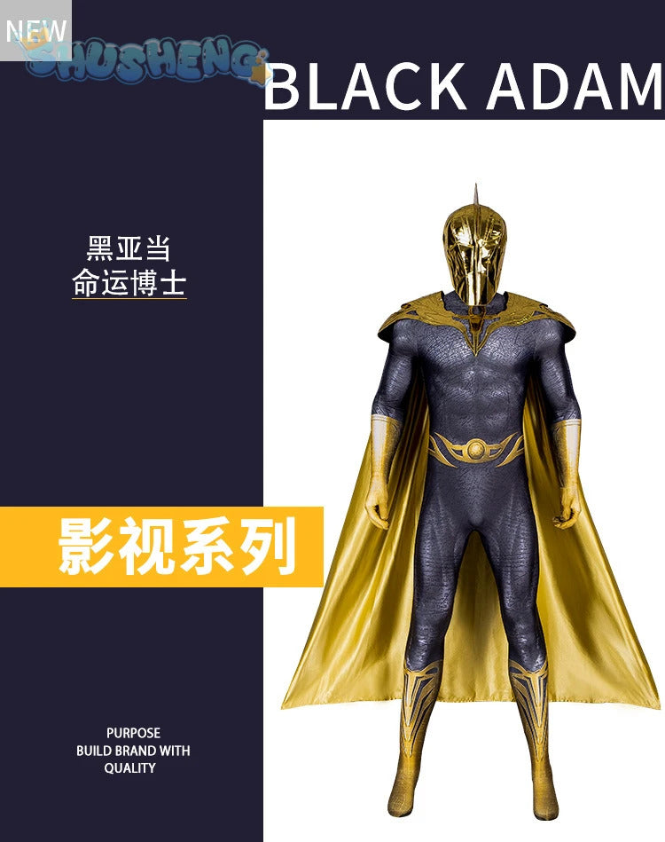 Movie Black Adam Cosplay Teth-Adam Costume Doctor Cos Fate Jumpsuit Headwear Cloak Halloween Party Men Combat Uniform Set
