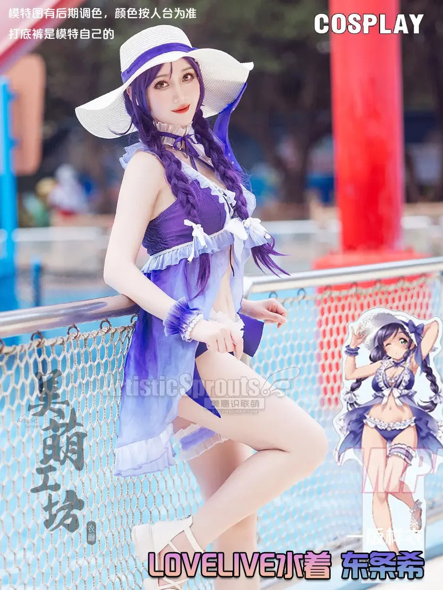 Anime Nozomi Tojo LoveLive! School idol project Cosplay Costume Women's Halloween sexy swimsuit dress necklace hat accessory set