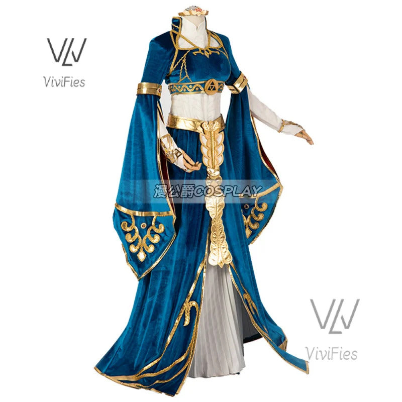 Blue velvet princess dress Zelda cosplay costume woman top skirt outfit full set and wig are sold custom size