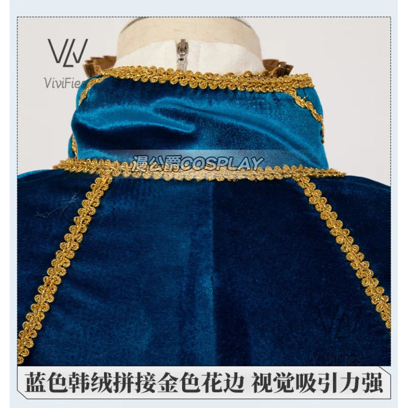 Blue velvet princess dress Zelda cosplay costume woman top skirt outfit full set and wig are sold custom size