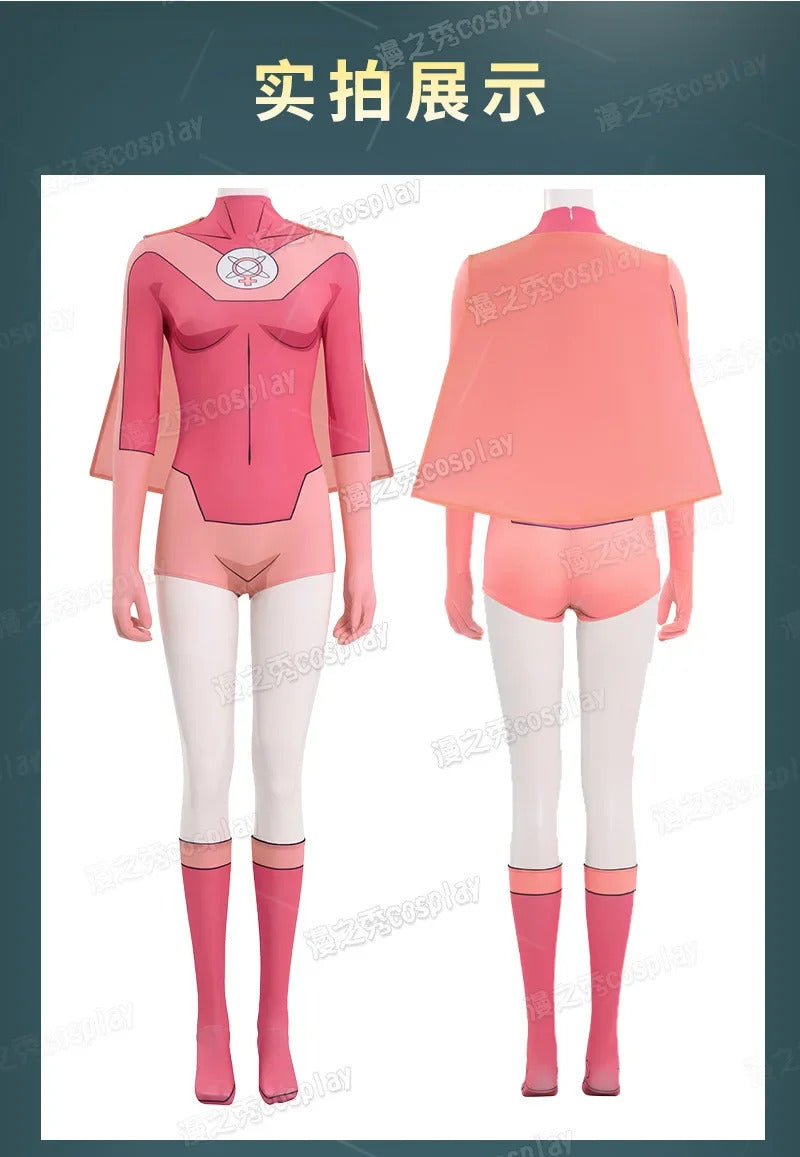 Movie Atom Eve cosplay invincible costume jumpsuit cloak socks shoe set Halloween Party pink Women tight fitting uniform xs-xxxl