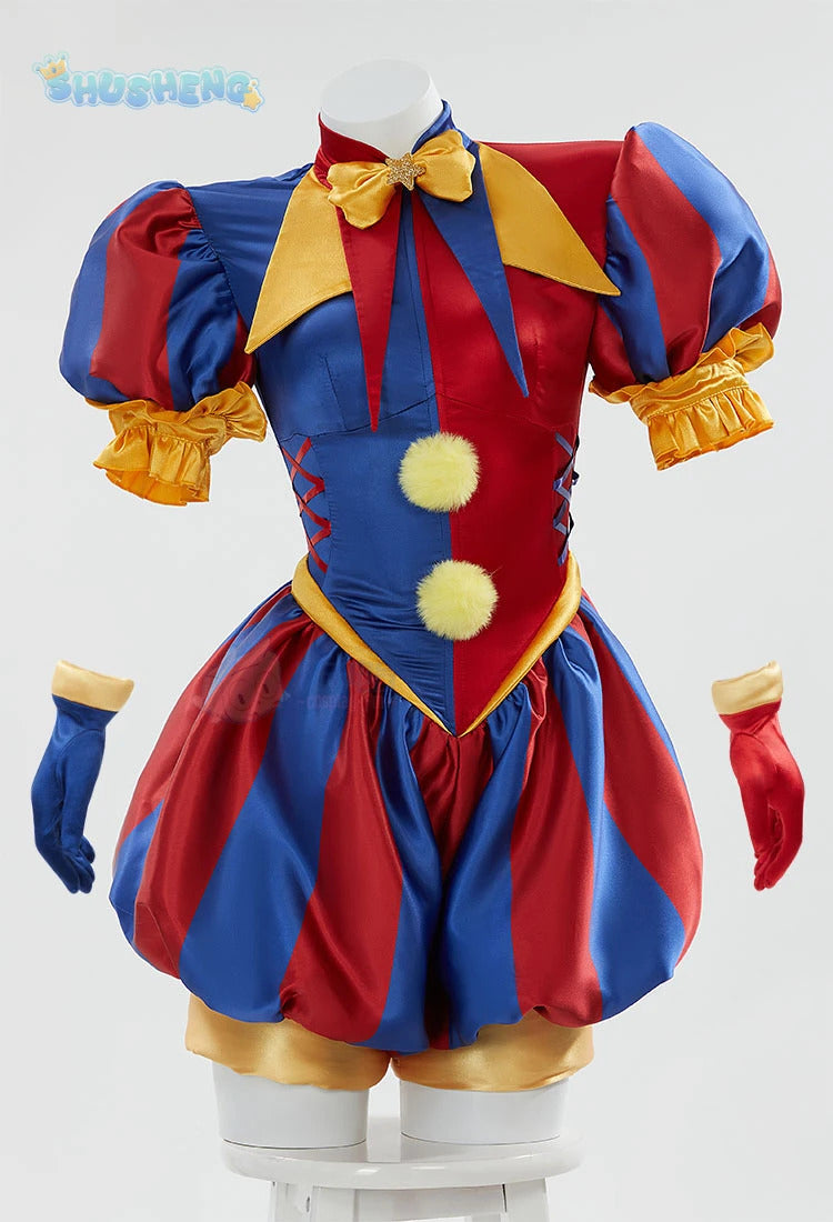 Adult Digital Circus Cosplay Costumes Pomni Cosplay Masks Set Hat Jumpsuit Cartoon Christmas Halloween Party Cute Clown wig set