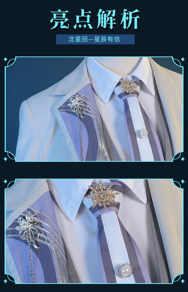 Shusheng-N Love and Deepspace Xavier Cosplay Costume Birthday Outfit Uniform Suit Brooch Halloween Party for Women Men Carnival Props
