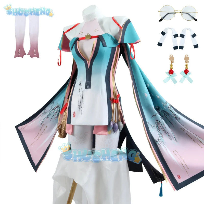 Shusheng wuthering waves Zhezhi cosplay costume wig dress uniform earrings headwear glasses Jinzhou Halloween party women props