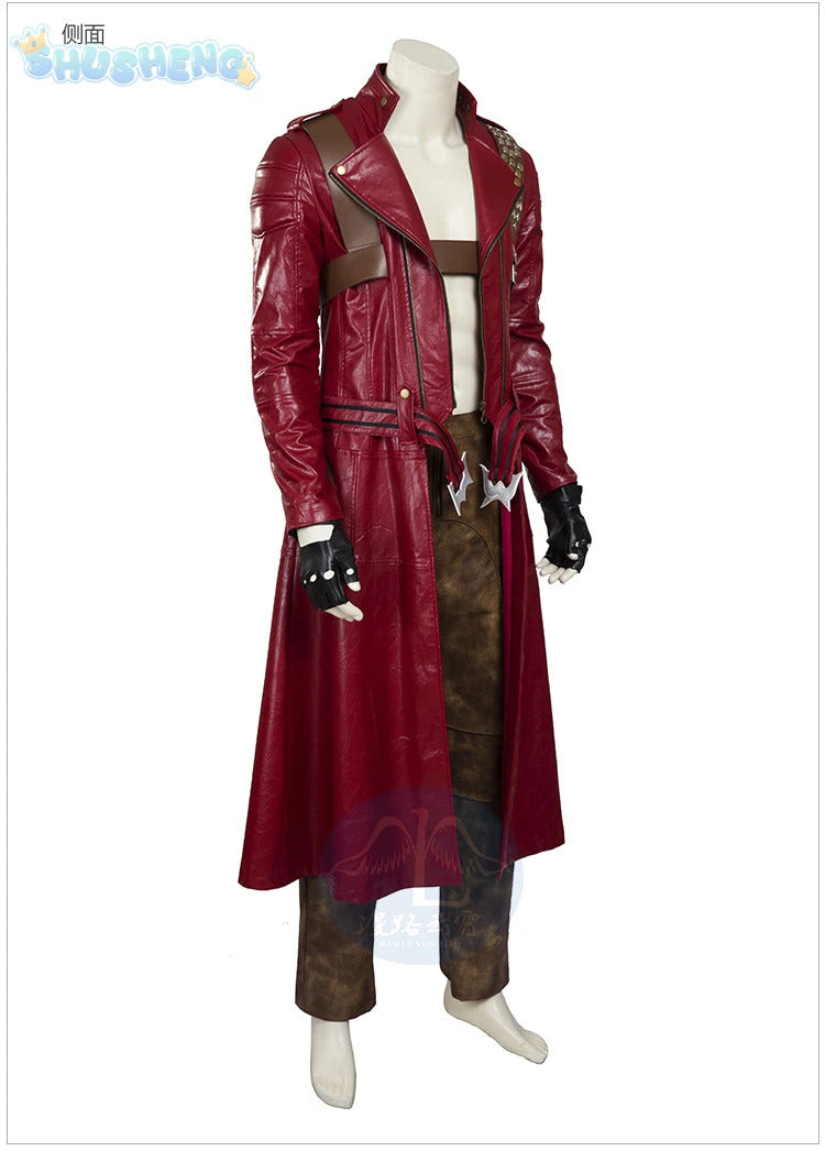 Game DMC 3 Dante Cosplay Costume Coat, gloves, waist bag, belt, Halloween party night red leather suitable uniform Dante Man set