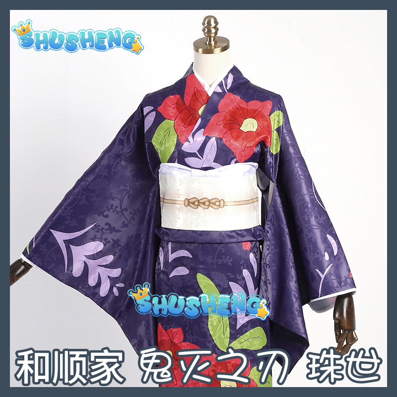 Anime Demon Slayer Tamayo Cosplay Costume Kimetsu No Yaiba Wig Japanese Printing Kimono Haori JapaneseMan Woman Halloween Suit