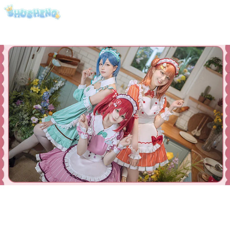 LoveLive!Superstar!!Uehara Ayumu Ruby Kurosawa Wakana Shiki Cosplay Costume Socks Apron Tie Hair Clip Wig Halloween Maid Set