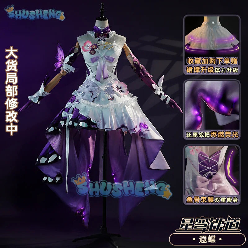 Honkai Star Rail Castorice Cosplay Costume Wig Dress Headwear Earrings Butterfly Props Halloween Party for Women Girls Carnival