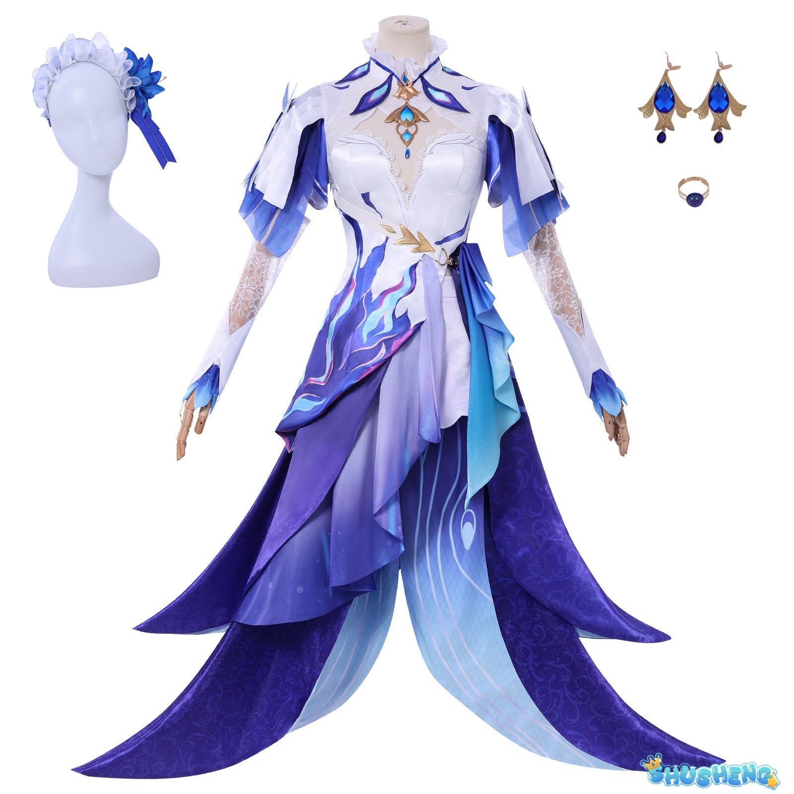 Wuthering Waves Cantarella Cosplay Costume Wig Dress Headwear Earrings Rinascita Fisalia Family Halloween Party for Women Girls