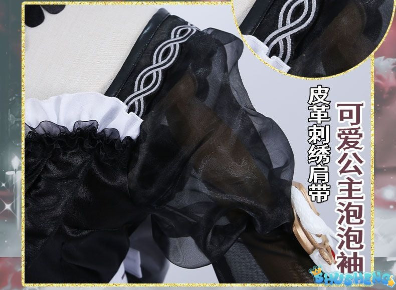 Fiona Gilman Priestess Cosplay Game Identity V Women Costume Black Dress Priestess Crismon Cosplay Wig