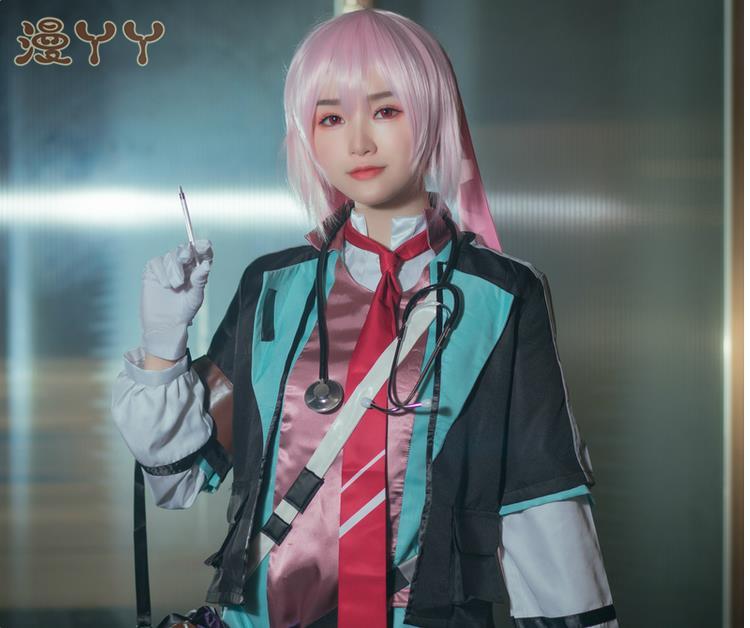 Game Arknights Ansel Cosplay Costume Rhode Island Medical Treatment Doctor Uniform Wig Shoes For Women Men Halloween Cos