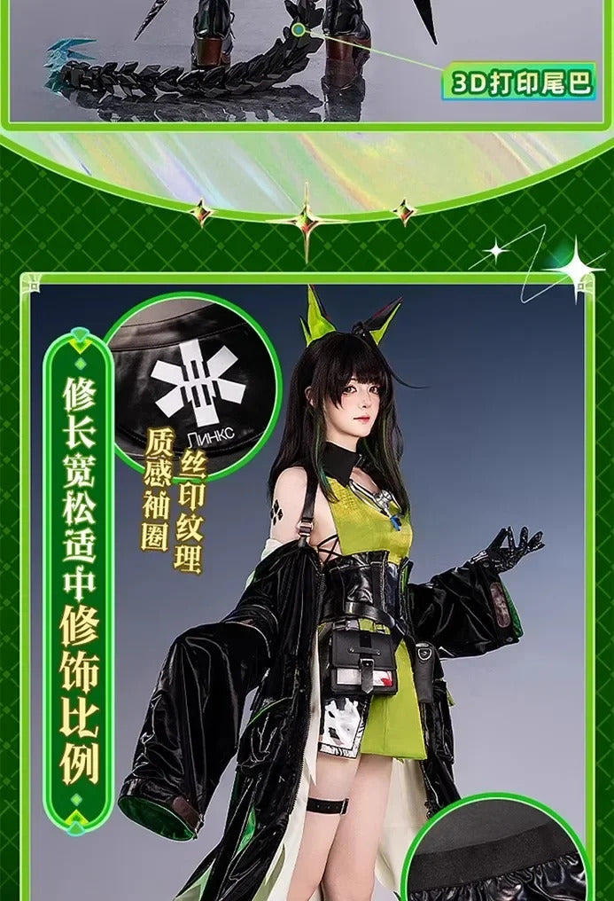 Arknights Mon3tr Cosplay Costume M3 Uniform Black Green Outfit Headwear Rhodes Island Halloween Party for Women Girls Props