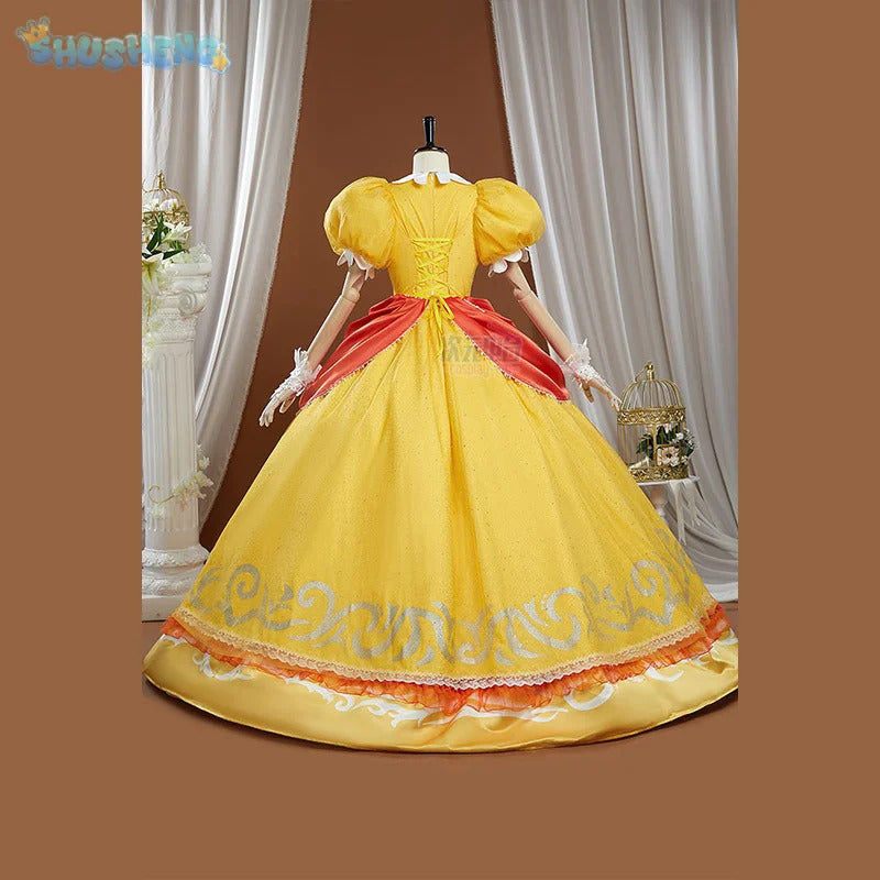 Shusheng-R Princess Daisy Cosplay Super Cos Bros Daisy princess Costume Halloween Party Gorgeous Dress Prop crown Women Sweet New Set