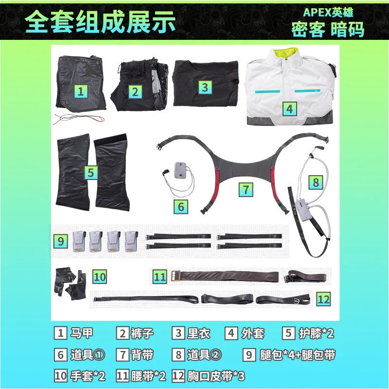 New Game Apex Legends Crypto Tae Joon Park Cosplay Costume Shoes, knee pads, props, Halloween party men's set complete set