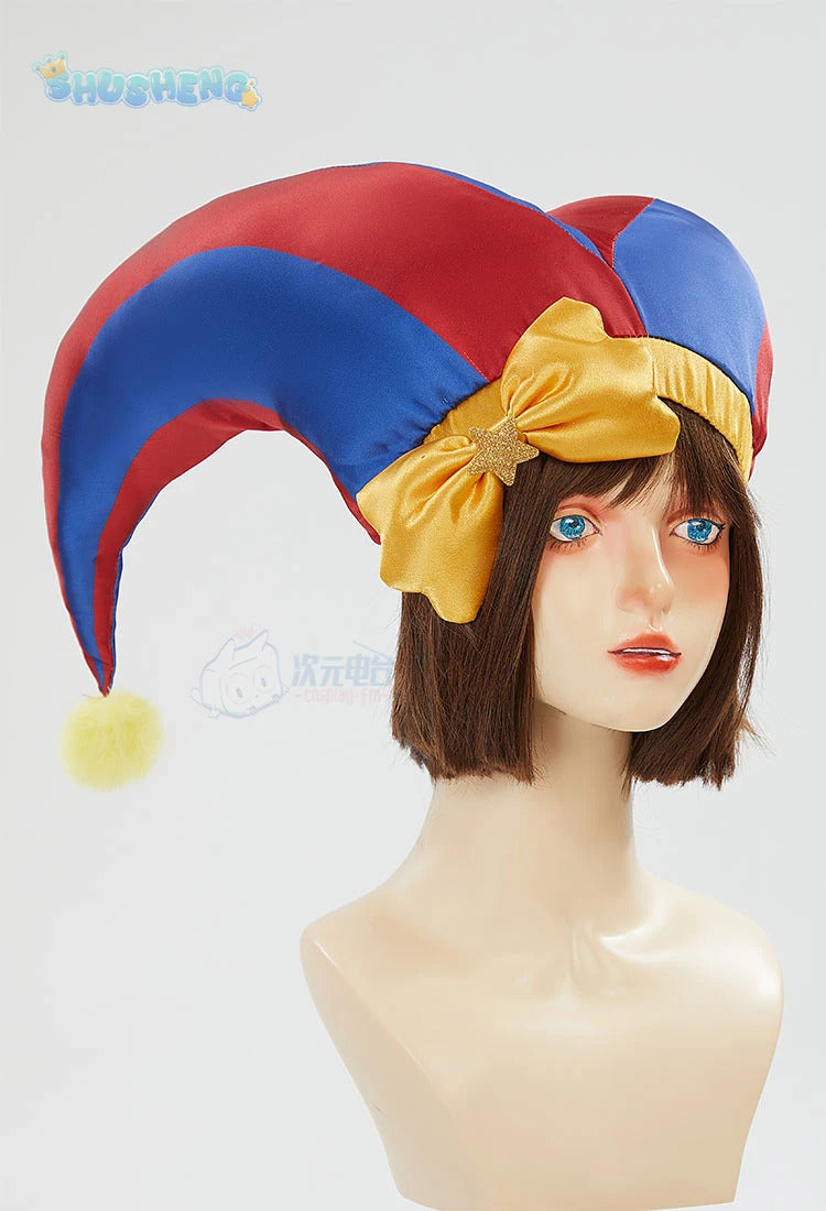 Adult Digital Circus Cosplay Costumes Pomni Cosplay Masks Set Hat Jumpsuit Cartoon Christmas Halloween Party Cute Clown wig set
