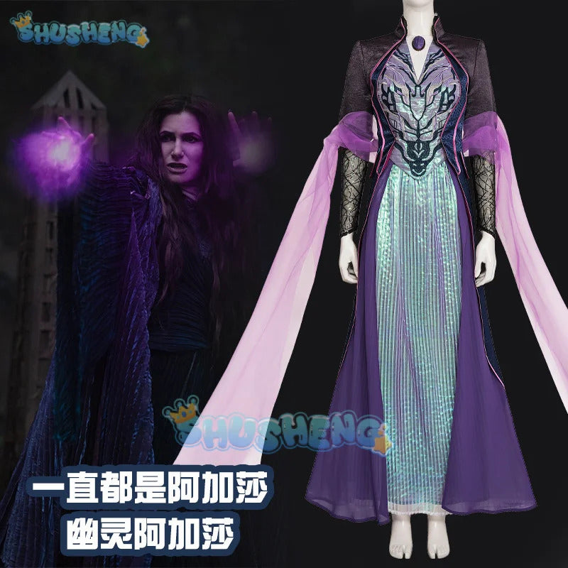 Movie Agatha Harkness Cosplay Agatha Cos All Along Costume New Elegant Dress Coat Shawl Accessories Set Christmas Party Full Set