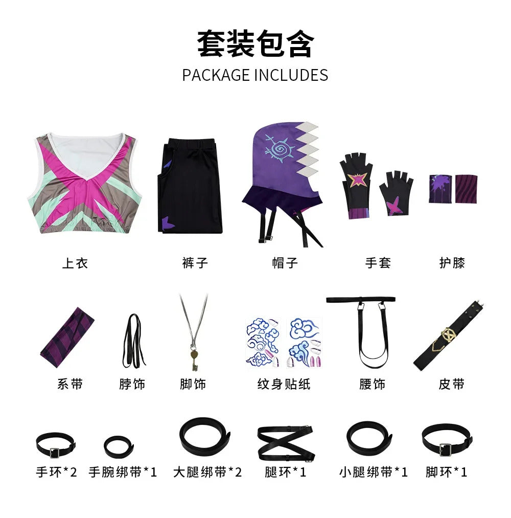 LoL Arcane Jinx Cosplay Costume Hat Finger Cover Outfits Women Vest Shorts Belt Gloves Halloween Carnival Suit Shusheng