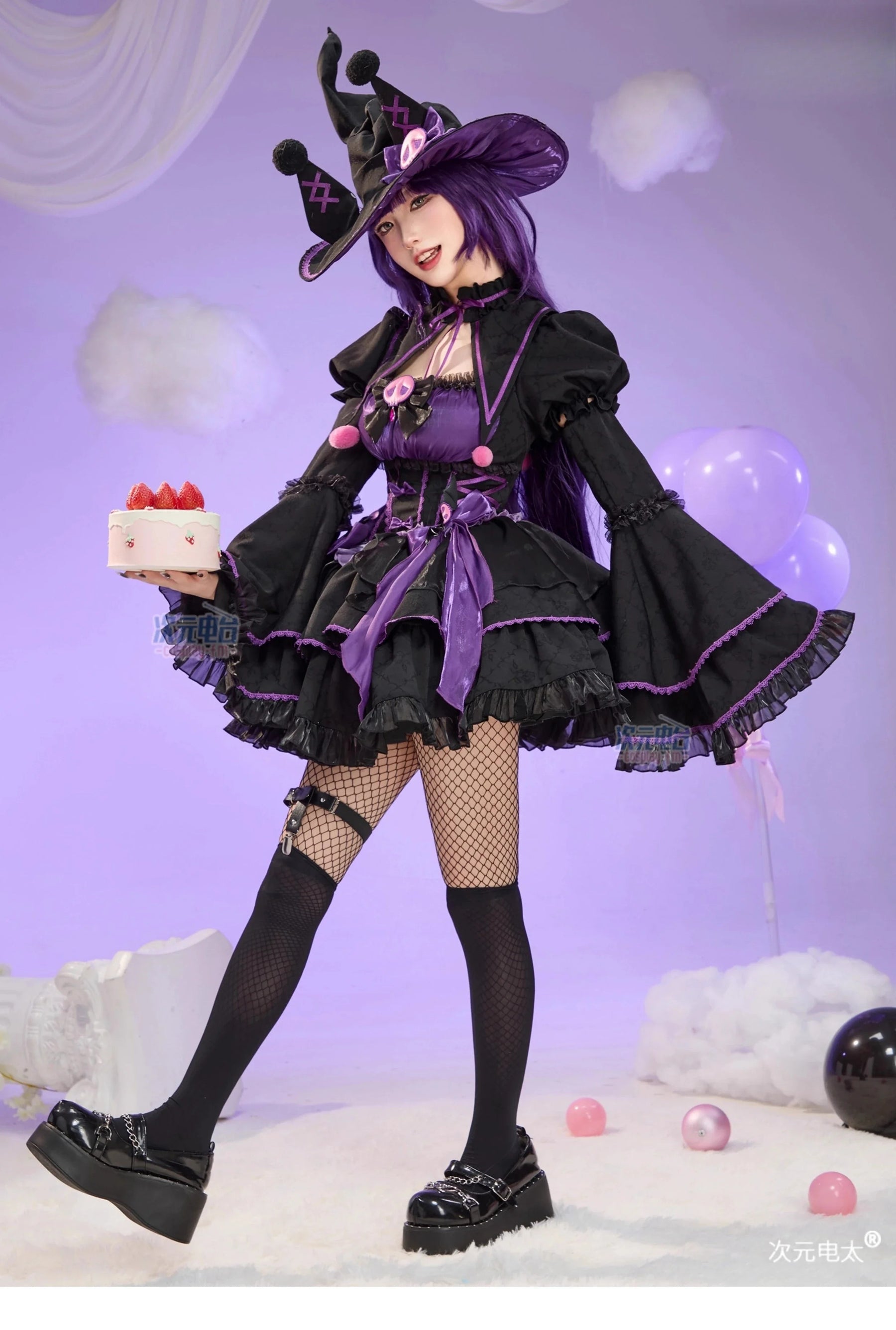 Anime Kuromi Cosplay The little witch Costume Halloween Carnival Sweet Lolita Dress Hat Accessories Socks Prop Kuromi Gothic Set