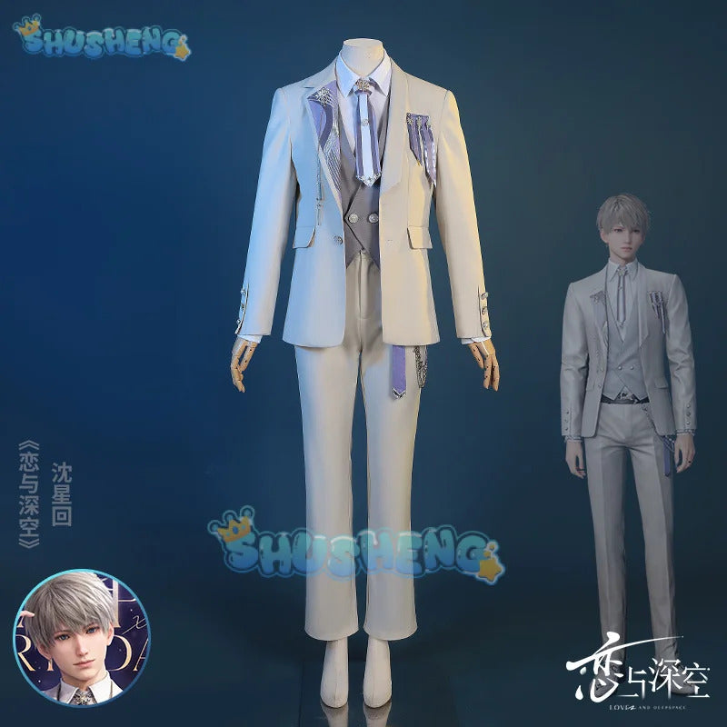Shusheng-N Love and Deepspace Xavier Cosplay Costume Birthday Outfit Uniform Suit Brooch Halloween Party for Women Men Carnival Props
