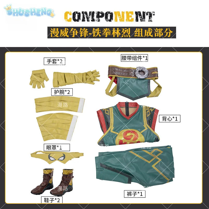 Game Iron Fist Cosplay Rivals Costume Vest gloves belt, mask shoe set Halloween party men's fantasy Iron Fist uniform XS-XXXL