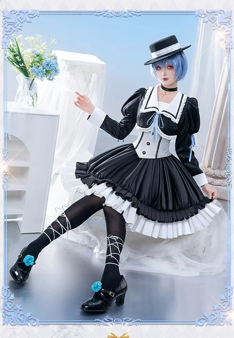Shusheng-R Anime EVA New Ayanami Rei Cosplay Costume Halloween Party Sweet Lolita dress hat socks necklace prop set men women uniforms
