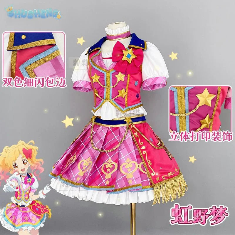 Anime Nijino Yume Aikatsu Stars! Cosplay Costume Cute New Pink Lolita Campus Dress Halloween Party Props Wig Women's Set