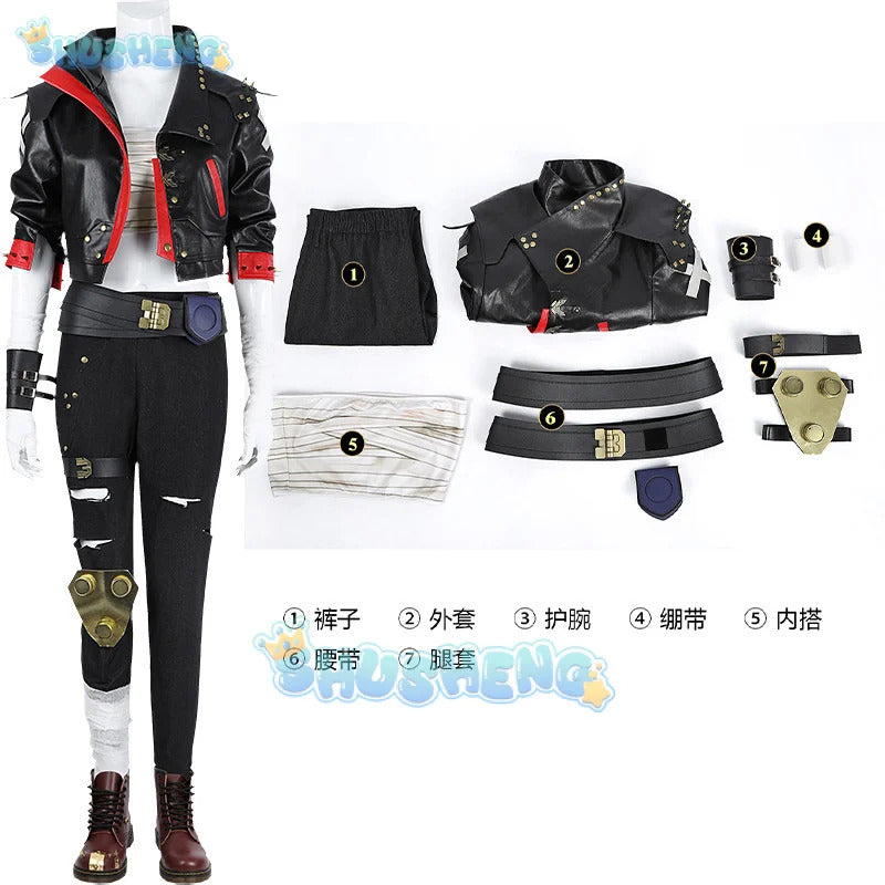 Arcang2 lol VI cosplay costume leather coat men women uniform suit Halloween party Carnival role play outfits Shusheng