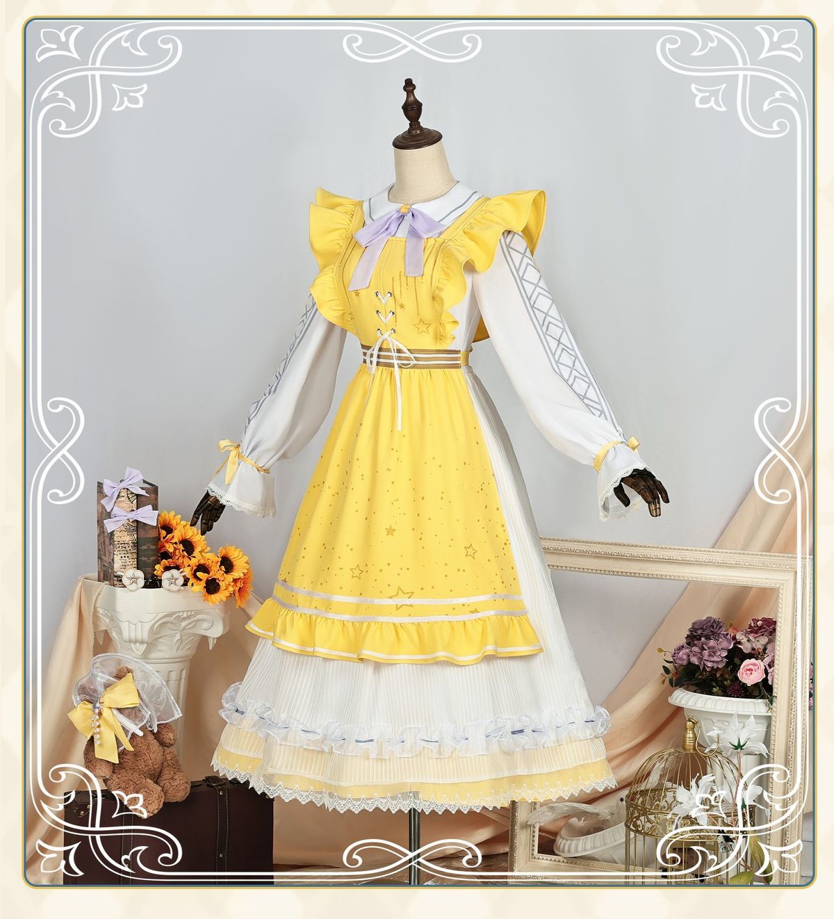 Anime Game Identity V Cosplay Anne Lester Toy Merchant Costume Shimmer Wig Yellow Dress Lolita Girls Halloween Suit Customized