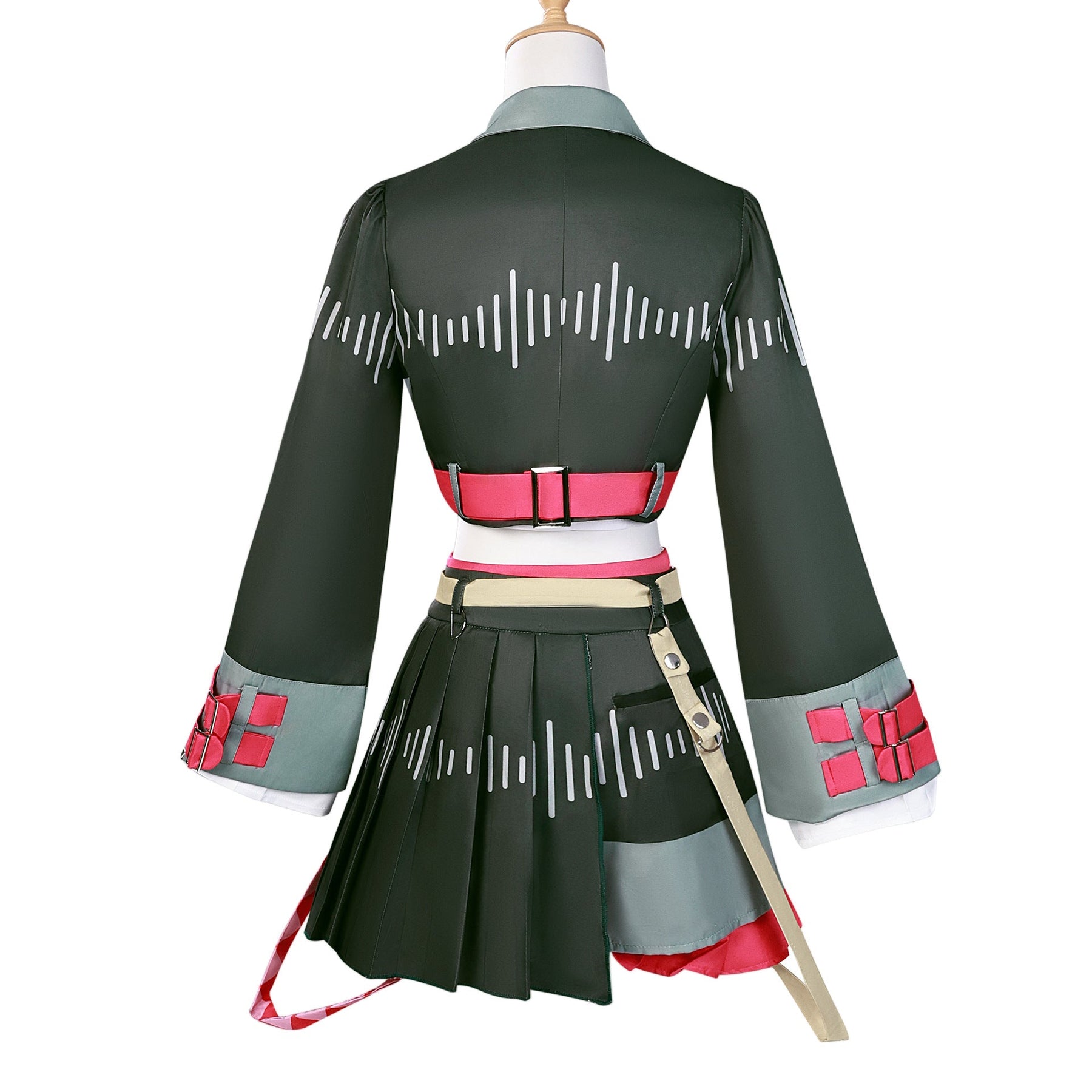 Anime Kasane Teto Cosplay Costume - Women & Men Green Pink Dress, Halloween Outfit with Made Accessories & Props