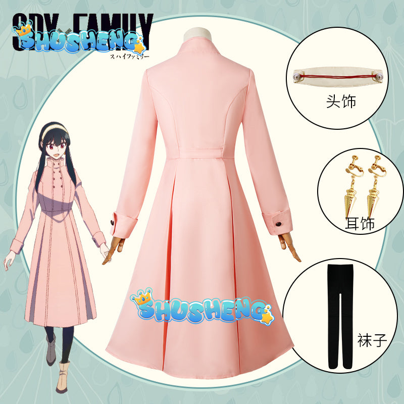 Spy X Family Yor Forger Cosplay Costume Pink Dress Anime Wig Earrings Headwear Stockings Yor Briar Daily Outfit Women Girl
