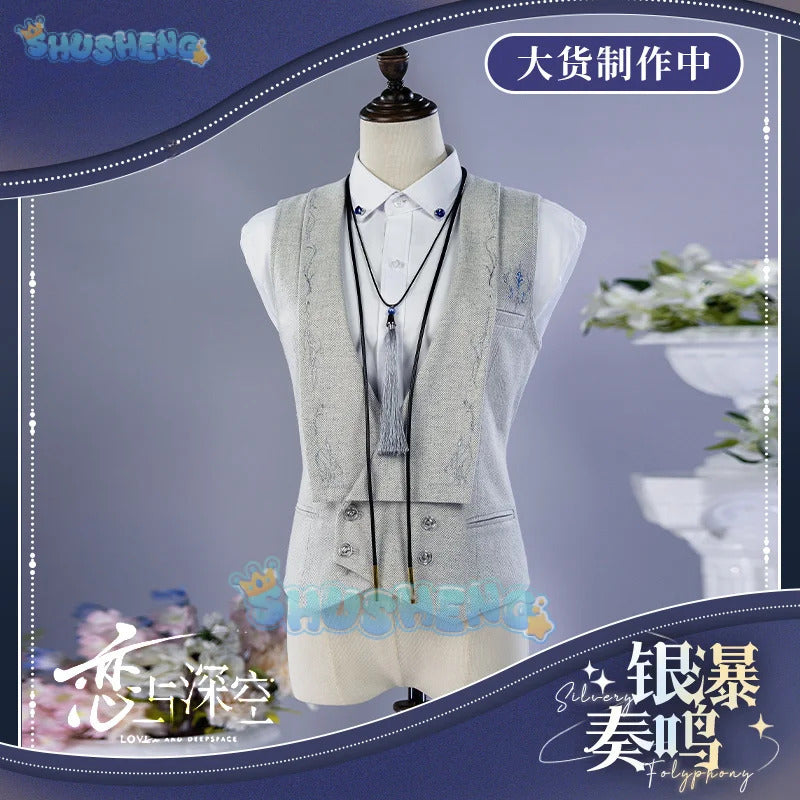 Game Love And Deepspace Xavier Cosplay Costume Silver Polyphony Waterfall Sonata Uniform Halloween Party Women Carnival Outfit