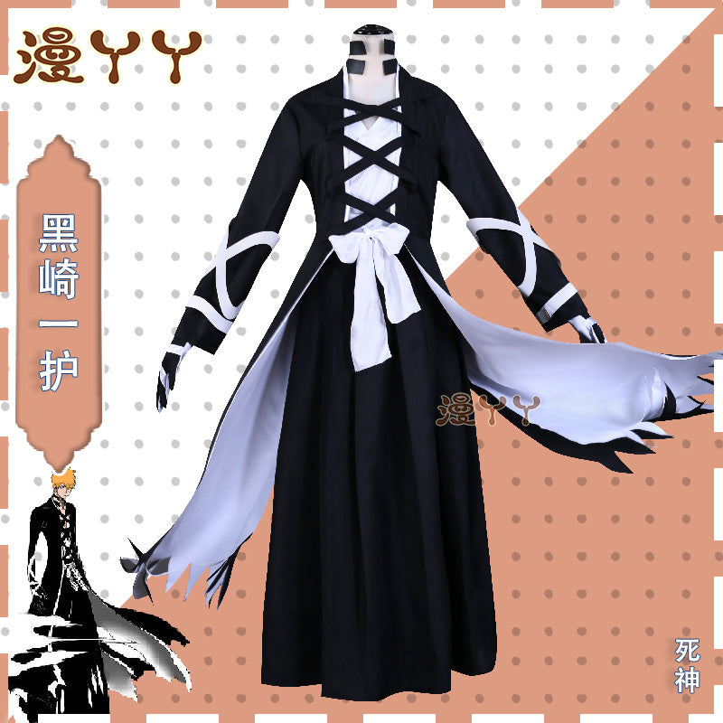 Anime Bleach Kurosaki Ichigo Cosplay Costume Japanese Manga Cosplay Black and White Outfit Halloween Role Play Uniform for Men