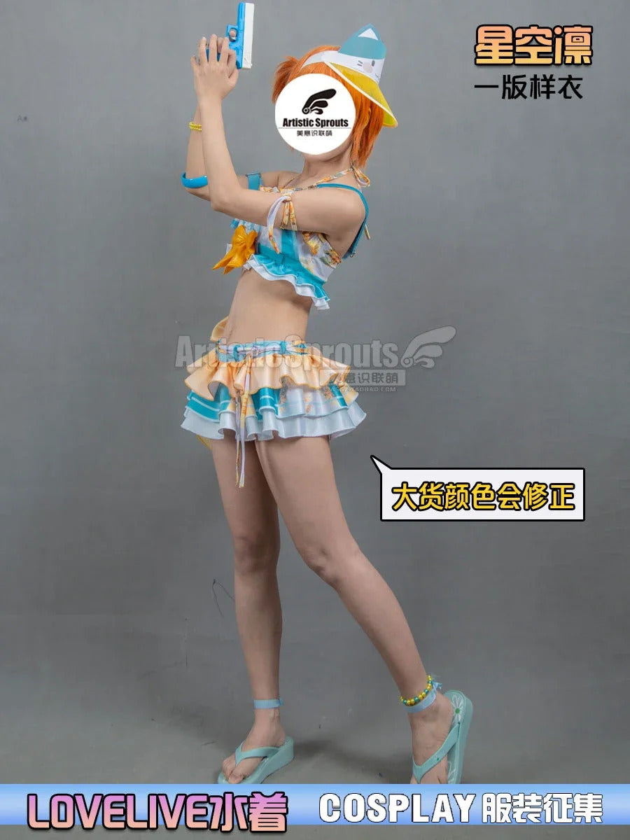 Anime LoveLive! Rin Hoshizora Cosplay Costume Women Halloween Party Sweet Top Skirt Headwear Set Summer Vacation Beach swimwear