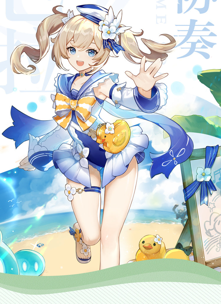 Genshin Impact Barbara Cosplay Costume Women Cute Swimsuit Coat Halloween Carnival Uniforms Full Set with Bag Hat Custom Made