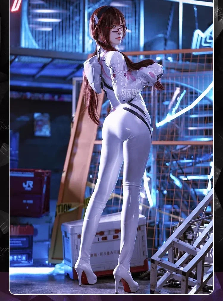 Mari Makinami Illustrious Anime EVA Cosplay Costume Women's sexy Halloween party leather jumpsuit gloves props wig uniform set