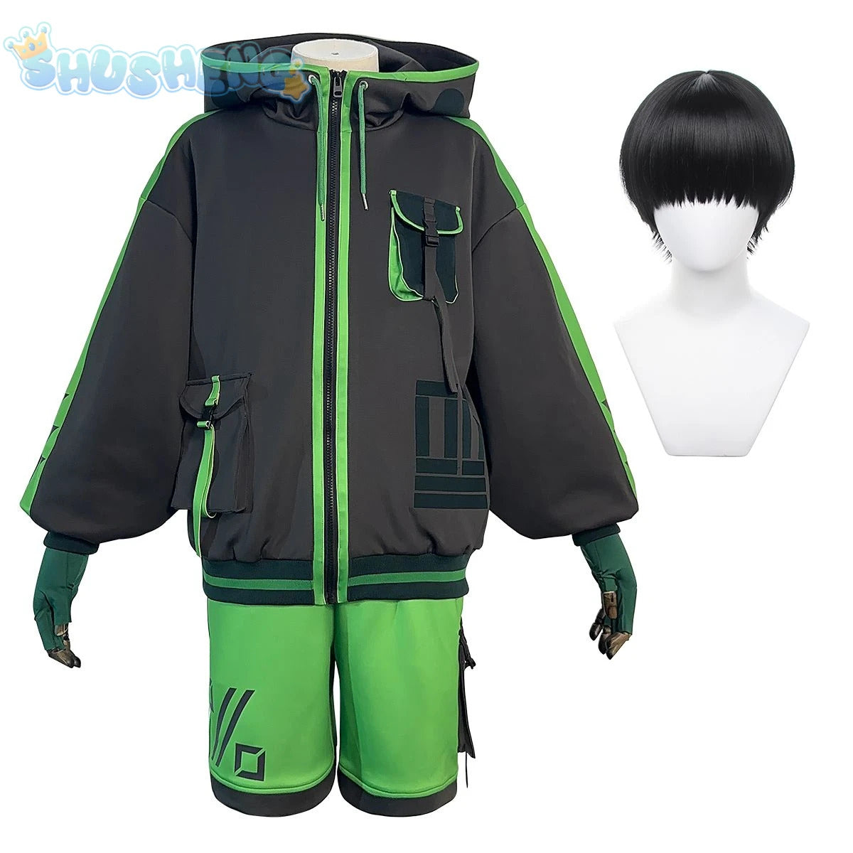 Mob Psycho 100 Cosplay Kageyama Shigeo Costume Handsome long sleeved hooded jacket pants wig Halloween party uniform Man set