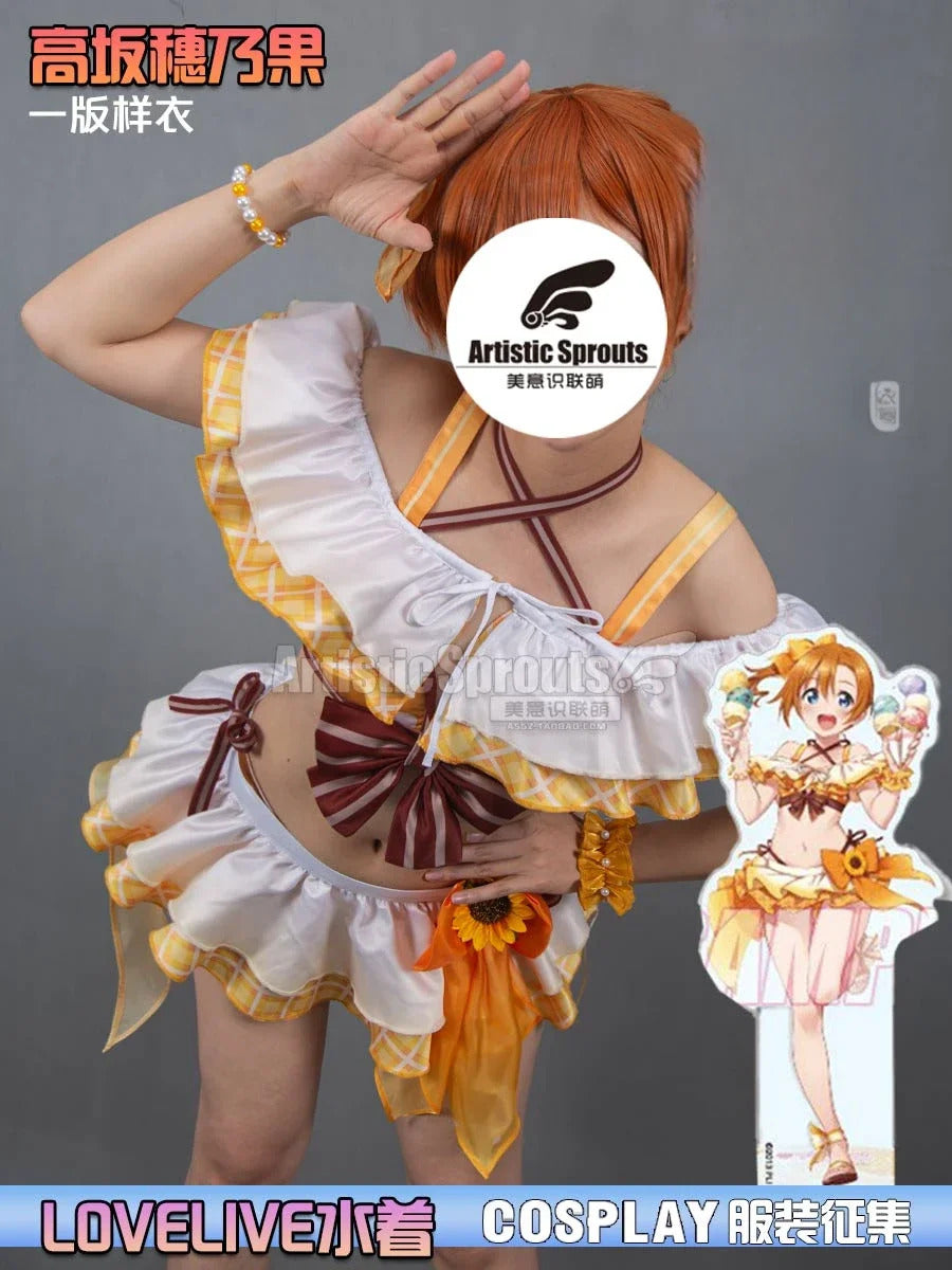 Honoka Kousaka Anime LoveLive! Cosplay Costume Women Halloween Party Sweet Top Skirt Headwear Set Summer Vacation Beach swimwear