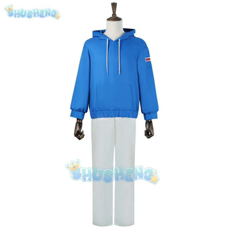 Anime Sakamoto Days Shin Asakura Cosplay Costume Blue Sweatshirt Assassin Halloween Party Women Men Props Accessory