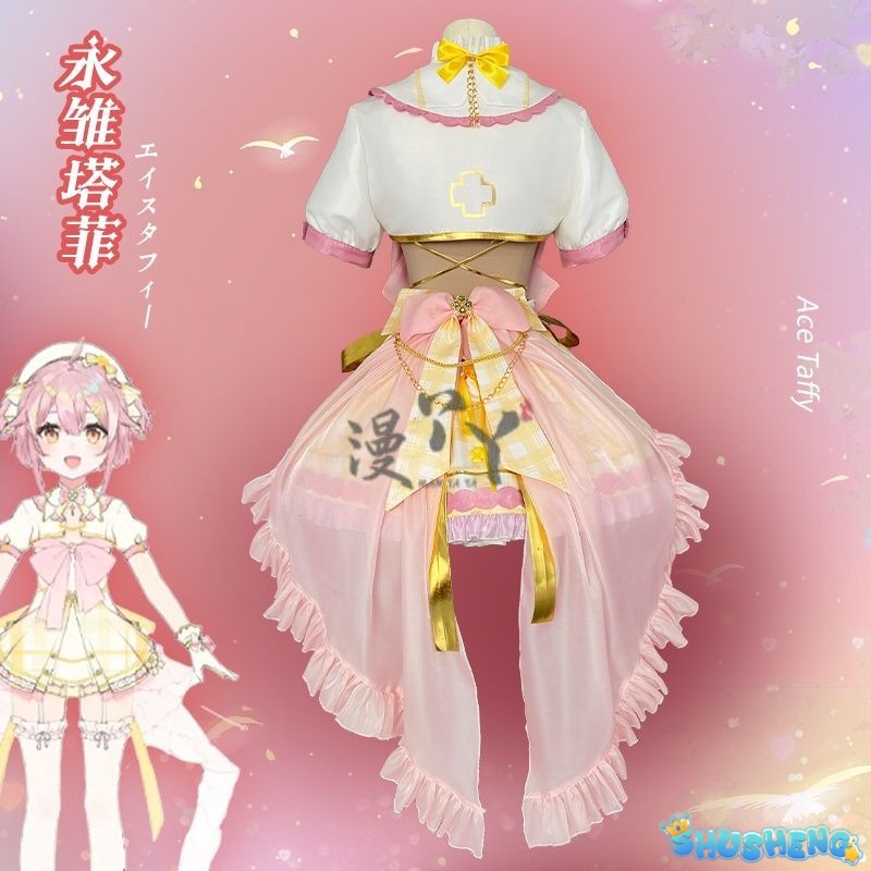 Virtual YouTuber Ace Taffy Cosplay Costume Dress Hat Bow Gloves Hairpin Shirt For Game Party Custom Made