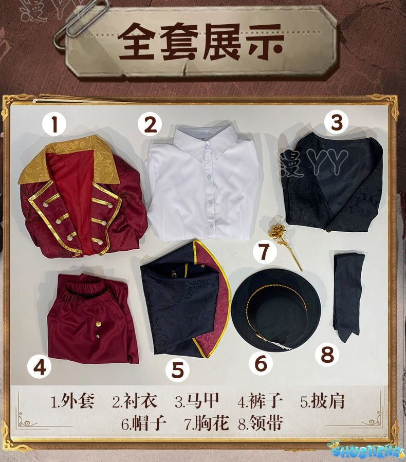 Identity V Norton Campbell Prospector Cosplay Costume Coat shirt shawl vest tie hat props Halloween gorgeous knight uniform set