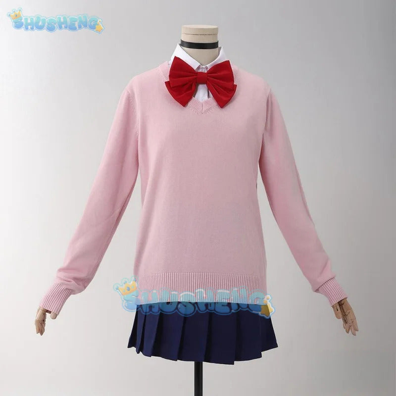 Anime dandadan Momo Ayase cosplay costume pink top skirt earrings choker school uniform props Halloween party women Shusheng
