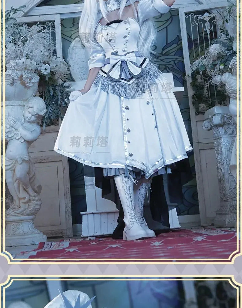 Shusheng-R Tokisaki Kurumi Nightmare Cosplay DATE A LIVE The White Queen Costume Halloween Party Lolita Dress Wig Props Women's Sweet Set