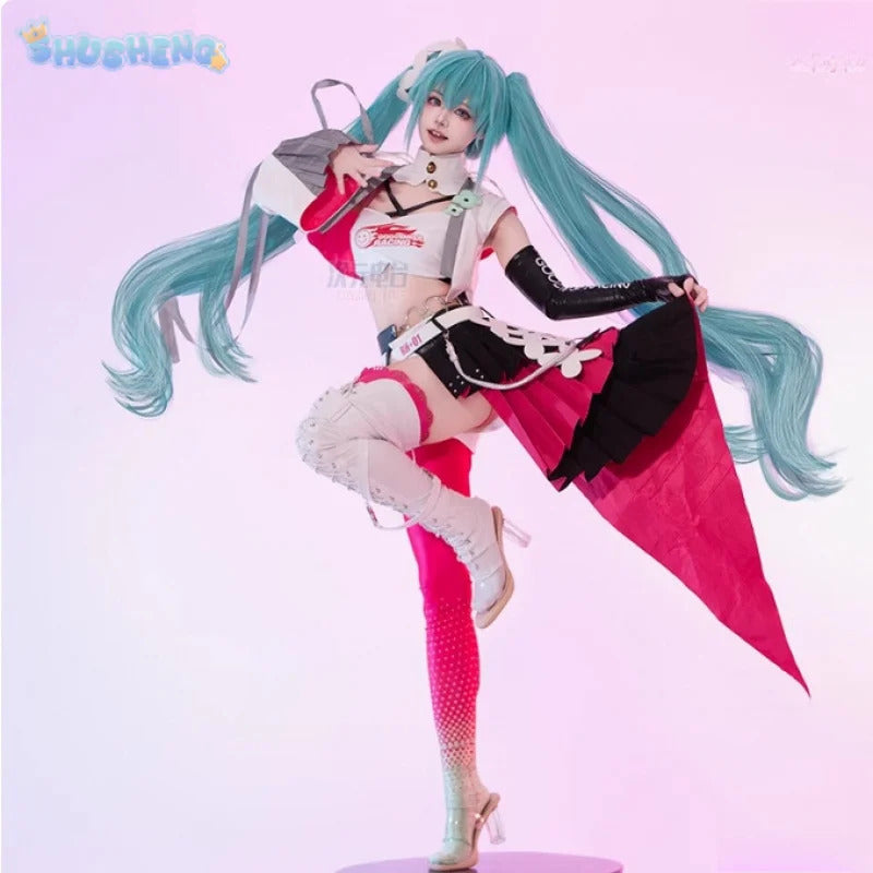 Miku Mochizuki Kei Cosplay 2025 Racing uniform Costume Halloween party new leather top, skirt, jacket, props, wig Woman set